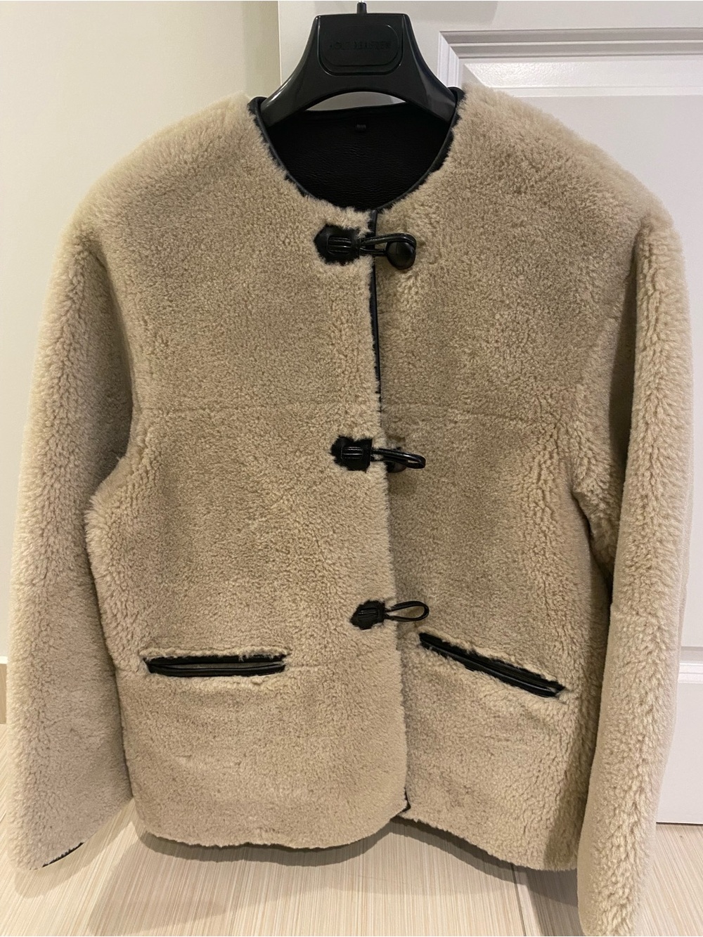 Mango Plush Faux Shearling Toggle Jacket in Beige